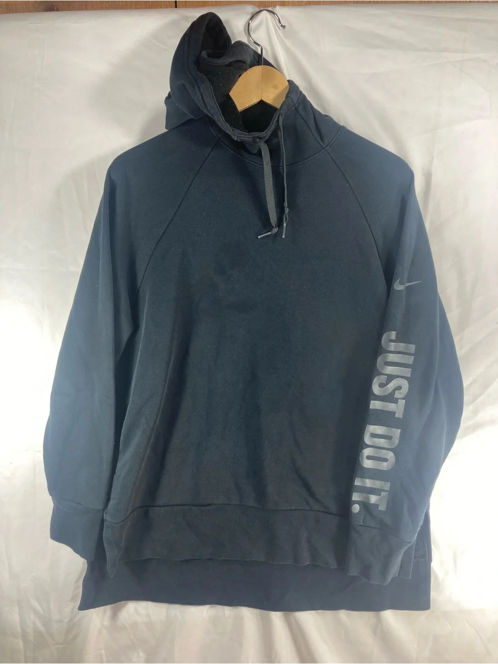 Nike dri-fit Black Hoodie with 'Just Do It.' Sleeve Print oil on fabric